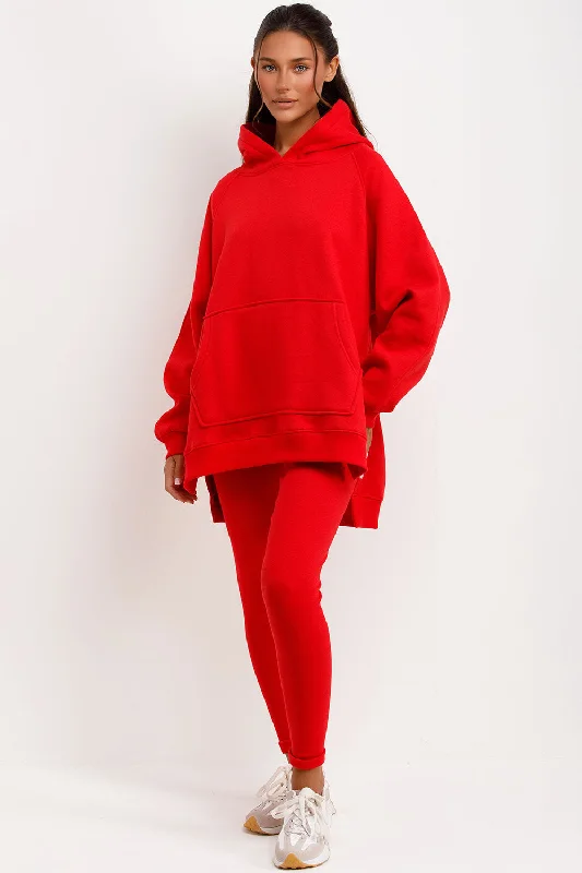 Hoodie And Leggings Set Red Hoodie with Mock Neck Collared Structured