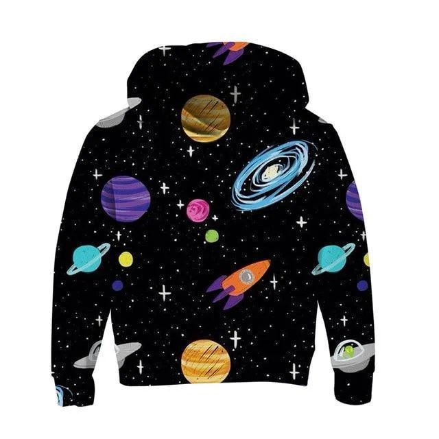 Hoodie, Kids 3D Hoodies, Galaxy Hoodie with Hem Frayed Vintage Worn