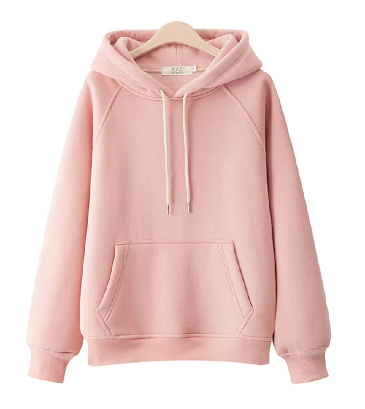 Hoodie simple loose plus fleece top  232 Hoodie with Crew Neck Simple Timeless