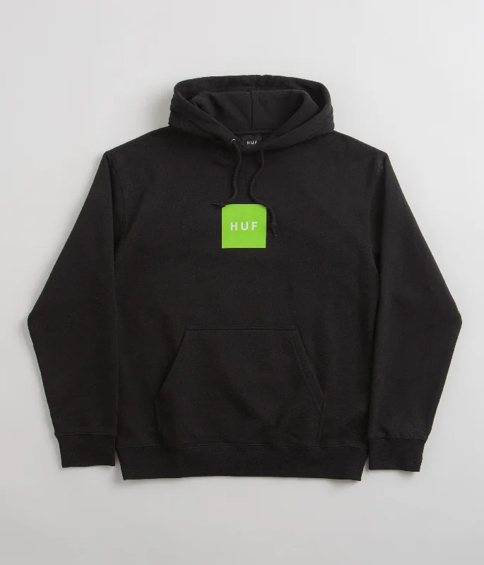 HUF Set Box Hoodie - Black Hoodie with Elastic Cuffs Stretchable Comfortable