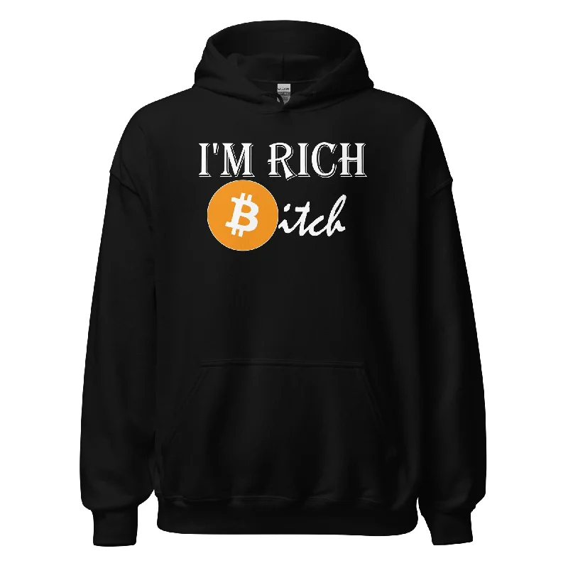 I'm Rich with Bitcoin Bitch Pullover Hoodie Sweatshirt Hoodie with Distressed Vintage Worn