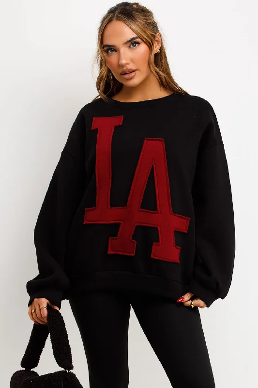 LA Jumper Sweatshirt Black Hoodie with Back Slit Movement Comfort