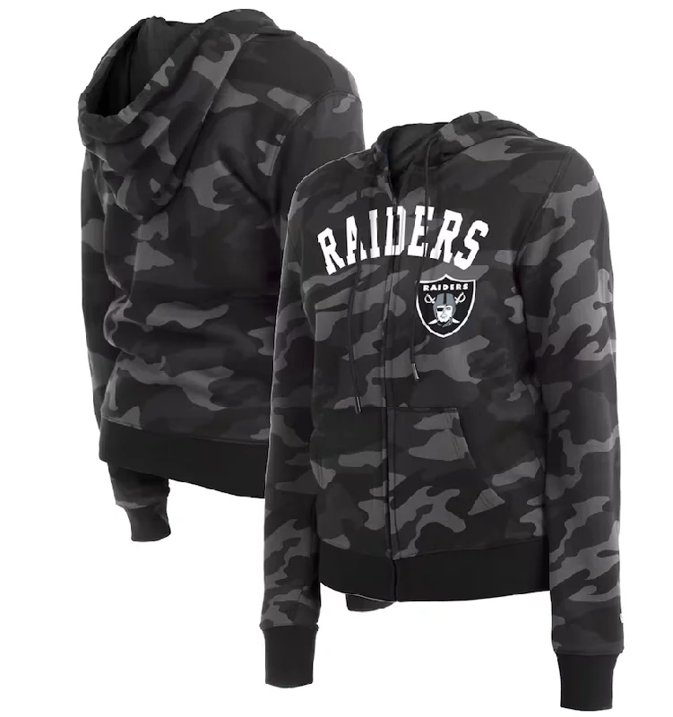 Las Vegas Raiders New Era Women's Camo Full-Zip Hoodie - Black Hoodie with Tied Waist Feminine Flattering