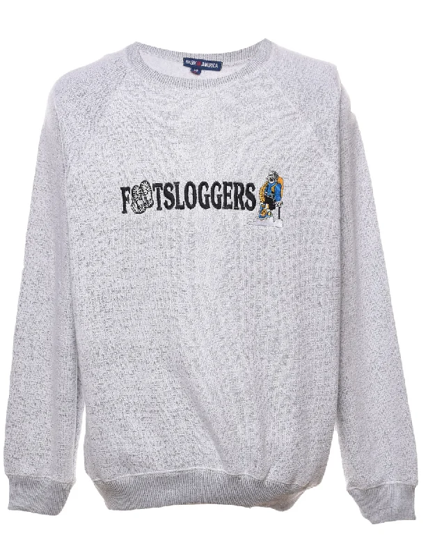 Light Grey Footsloggers Embroidered Sweatshirt - XL Hoodie with Longline Fit Extended Stylish