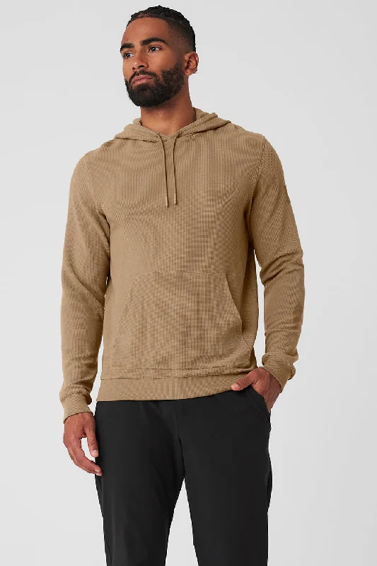 Micro Waffle Fast Break Hoodie - Gravel Hoodie with Side Slits Relaxed Casual