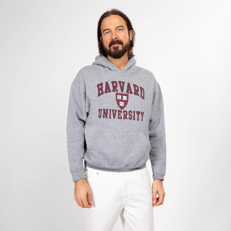 Med-Lrg 90s Harvard University Hooded Sweatshirt Hoodie with Slit Hem Functional Movement