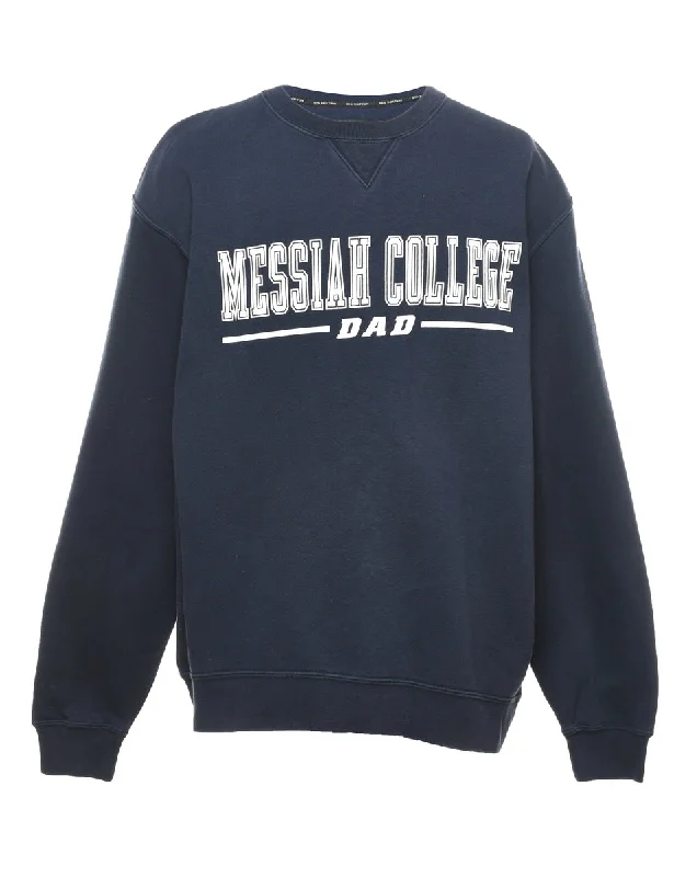 Messiah College Navy & White Printed Sweatshirt - XL Hoodie with Drawstring Waist Adjustable Fitted