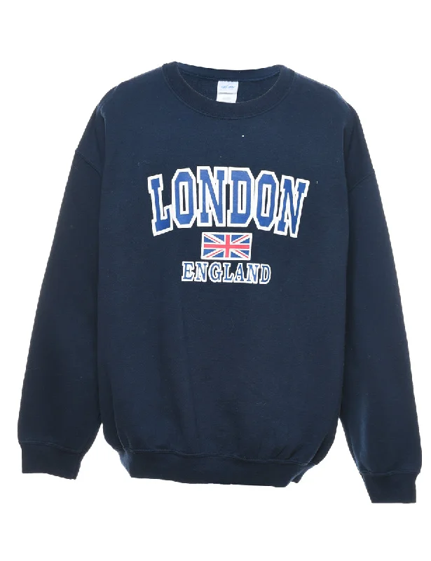 Navy London Printed Sweatshirt - XL Hoodie with Lining Warm Insulated