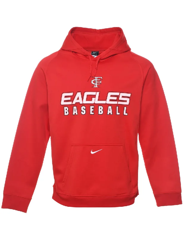 Nike Red & White Printed Baseball Design Dri-Fit Hoodie  - M Hoodie with Velcro Closure Adjustable Secure