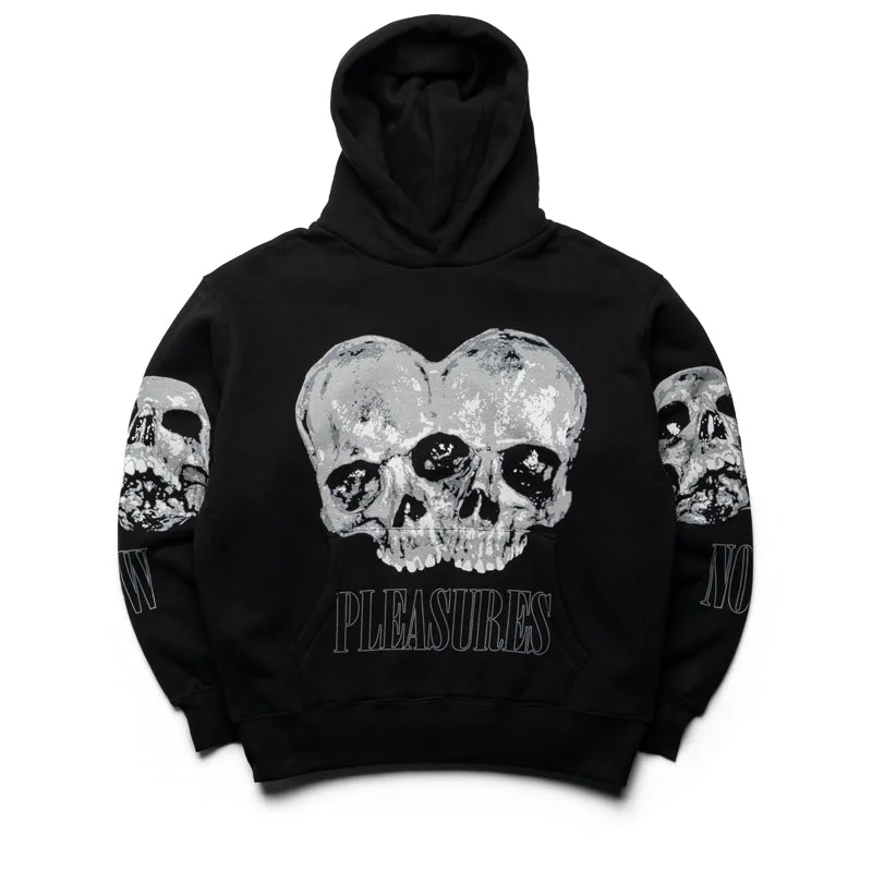 Pleasures Double Skull Hoodie - Black Hoodie with Hem Applique Textured Unique