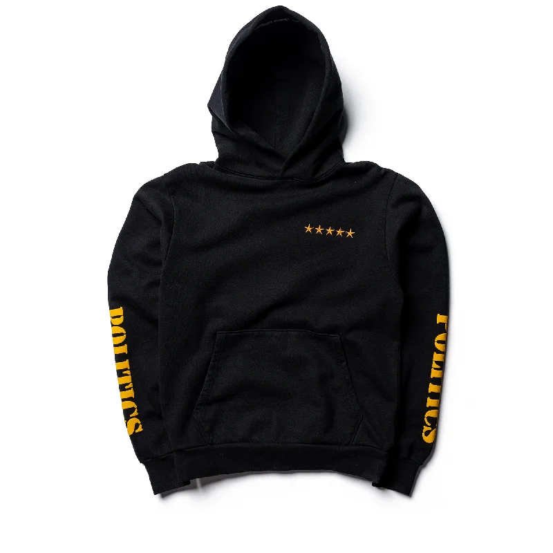 Politics Civvies 5 Star Fleece Hoodie - Black Hoodie with Embroidery Detailed Premium