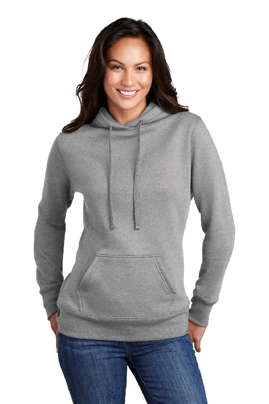 Port & Company Womens Core Fleece Hooded Sweatshirt Hoodie w/ Pouch Pocket - Heather Grey Hoodie with Typography Text Message