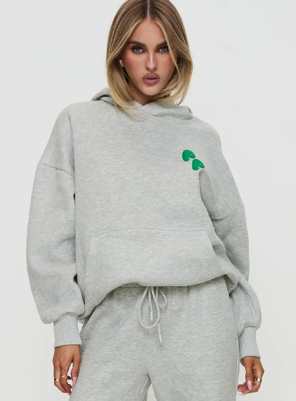 Princess Polly Hooded Sweatshirt Bubble Text Grey Marle / Green Hoodie with Oversized Fit Loose Comfortable