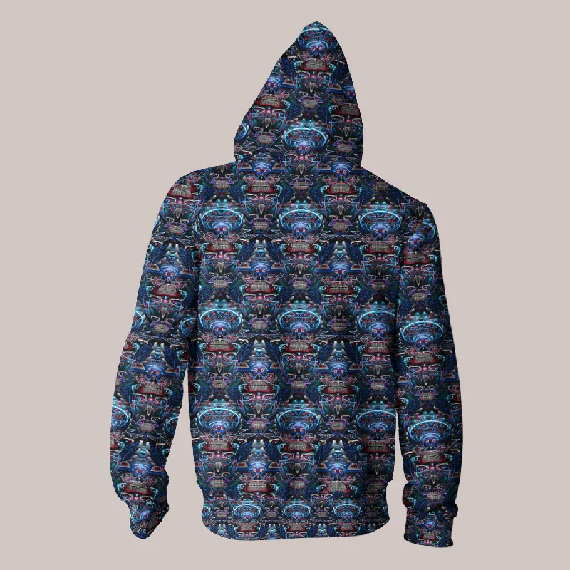 Psychedelic Hoodie (UV/RGB, Eco-Friendly, Unisex, Zip-Up) | PRIMITIVE VOICES Hoodie with Toggle Buttons Decorative Unique