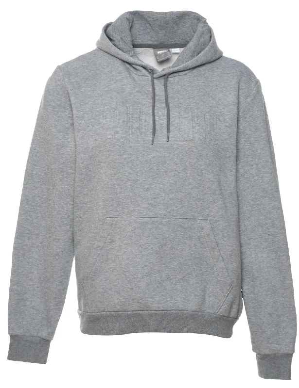 Puma Light Grey & White Hooded Sweatshirt - M Hoodie with Hem Embroidery Detailed Premium