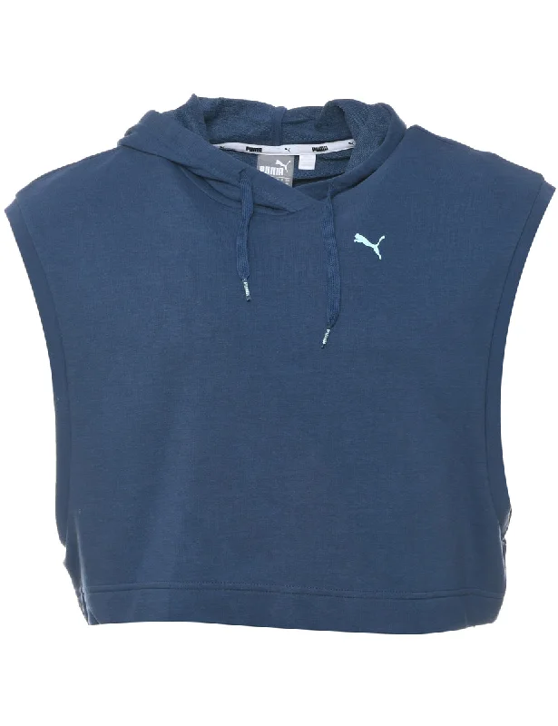 Puma Navy & White Cropped Hooded Sweatshirt - M Hoodie Sweatshirt Pullover