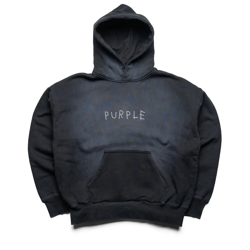 Purple Brand Studded Scratch Hoodie - Black Zip Hoodie Drawstring Kangaroo Pocket