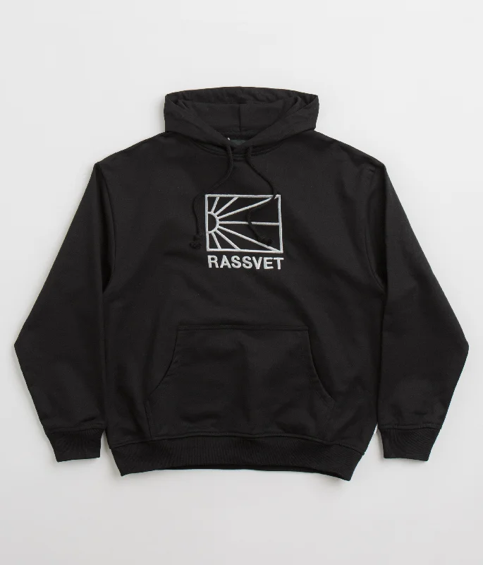 Rassvet Logo Hoodie - Black / White Hoodie with Bell Sleeves Flared Feminine