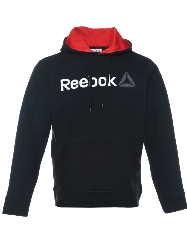 Reebok Black & Grey Printed Hoodie - S Hoodie with Drawcord Adjustable Secure