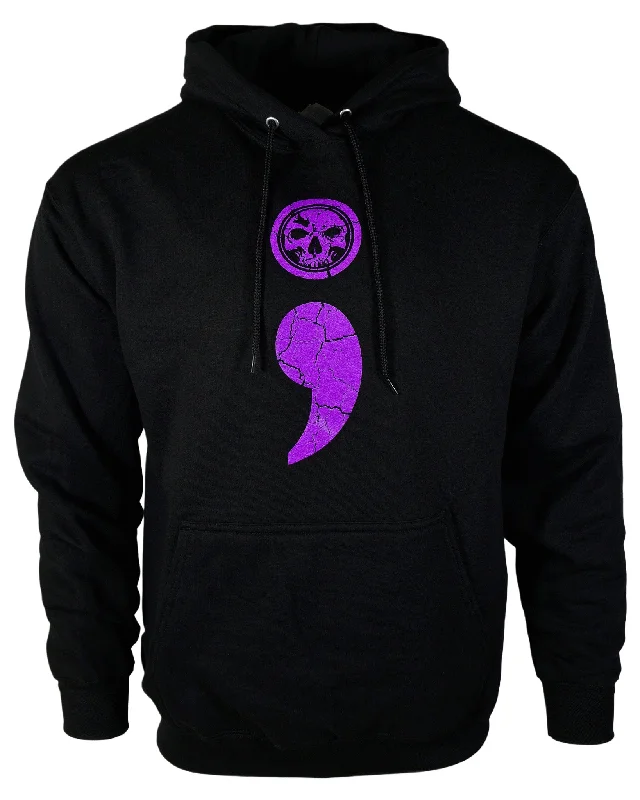 NEW! Semicolon Unisex Black & Purple Hoodie Hoodie with Button Classic Timeless