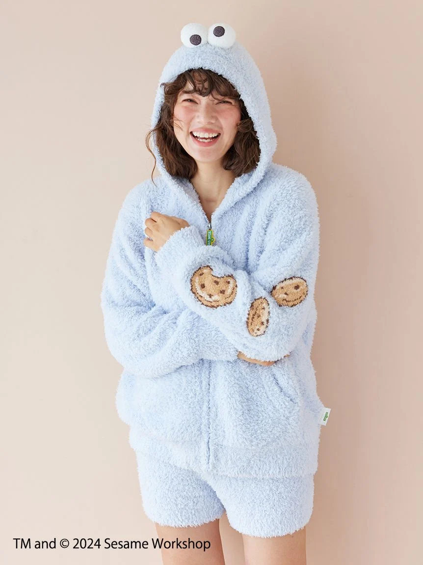 【SESAME STREET】Cookie Monster Hoodie and Shorts Set Hoodie with Pocket Utility Practical