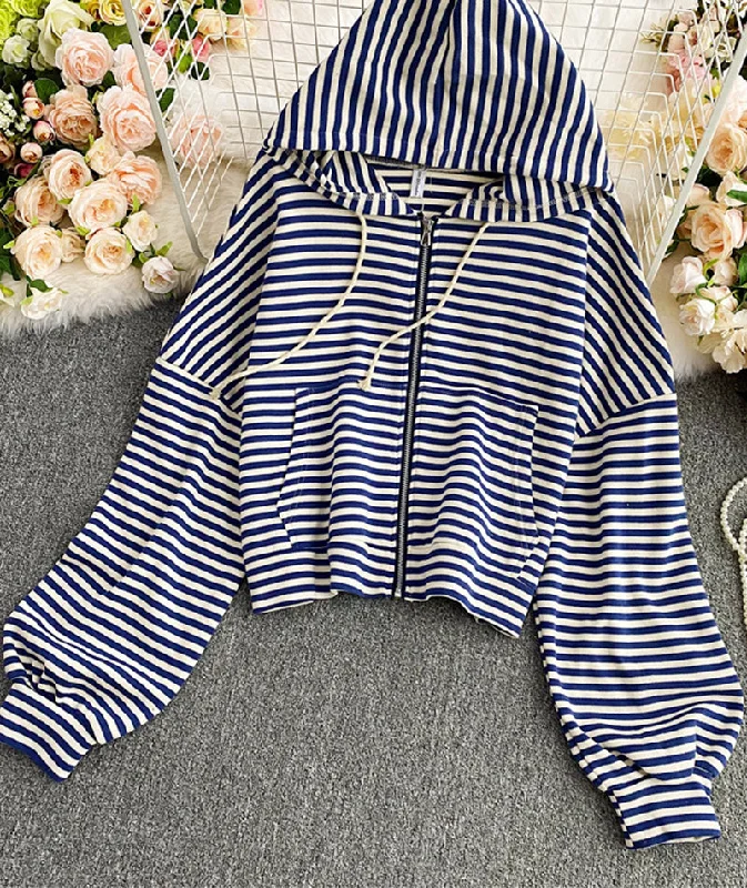 Simple striped hoodie  238 Hoodie with Cropped Fit Short Trendy