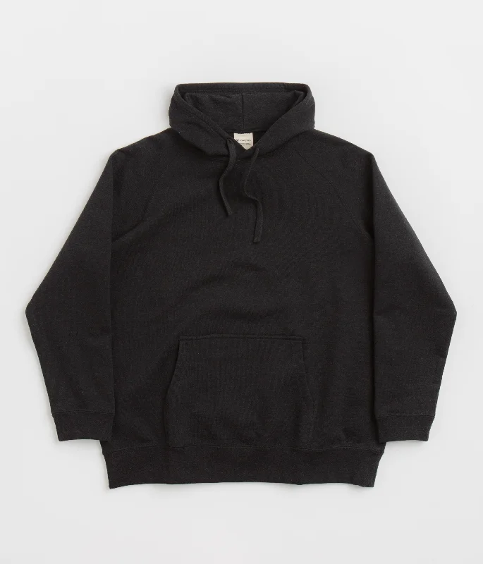 Snow Peak Recycled Cotton Hoodie - Black Hoodie with Hem Raw Edge Edgy Unfinished