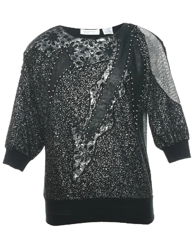 Studded Printed Sweatshirt - S Hoodie with V-Neck Classic Versatile