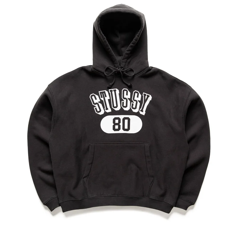 Stussy 80 Relaxed Hoodie - Washed Black Hoodie with Crew Neck Simple Timeless