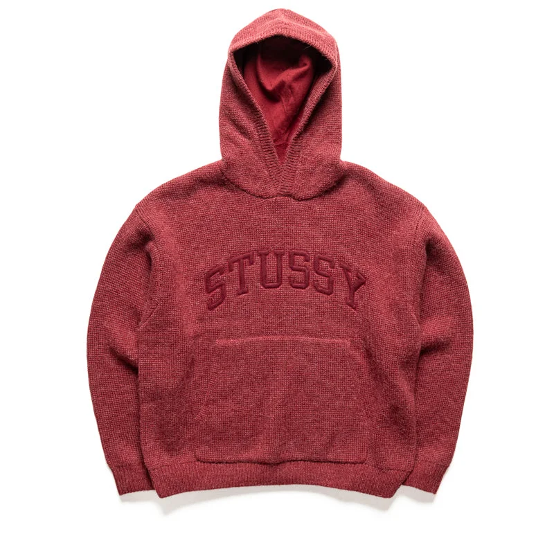 Stussy Felt Patch Knit Hoodie - Burgundy Hoodie with High-Low Hem Asymmetrical Trendy