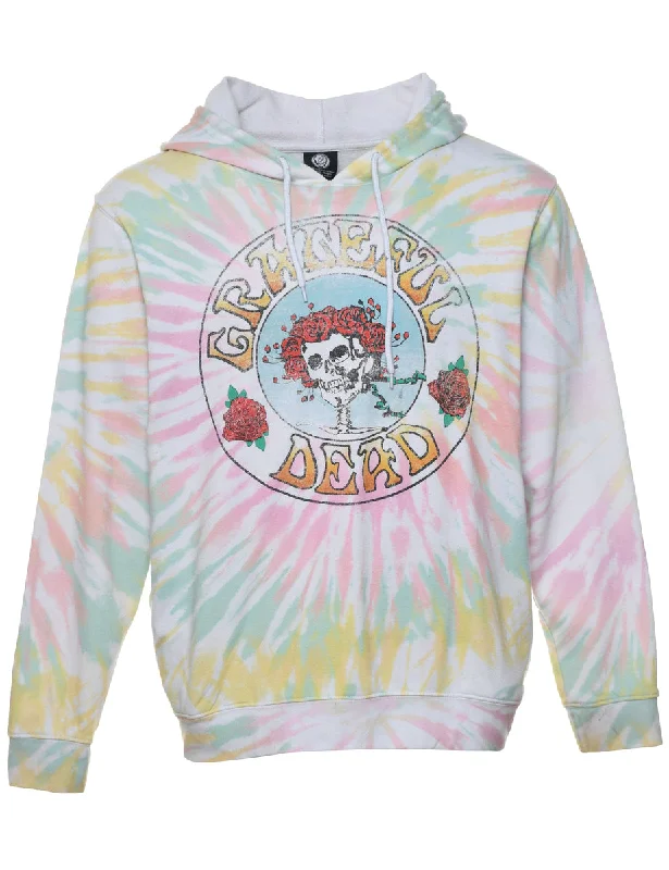 Tie-dye Multi-Color Grateful Dead Hoodie - L Hoodie with Snap Buttons Easy Quick