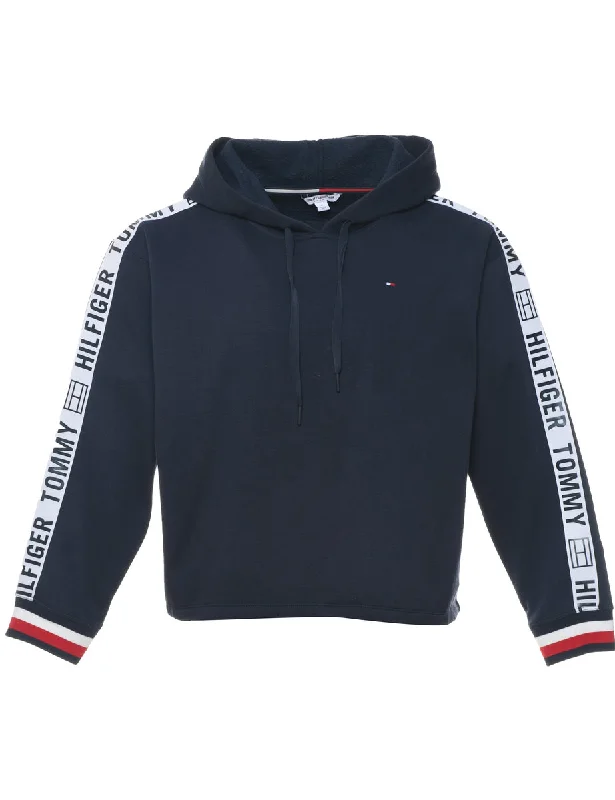 Tommy Hilfiger Navy, Red & White Hooded Sweatshirt - M Hoodie with Hem Contrast Bold Stylish