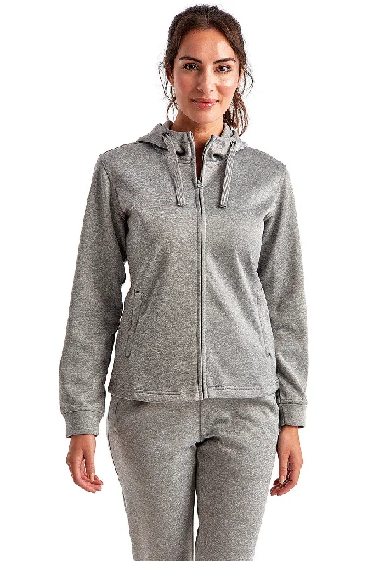 TriDri Womens Moisture Wicking Full Zip Hooded Sweatshirt Hoodie w/ Pockets - Grey Melange Hoodie with Hem Fringe Bohemian Relaxed