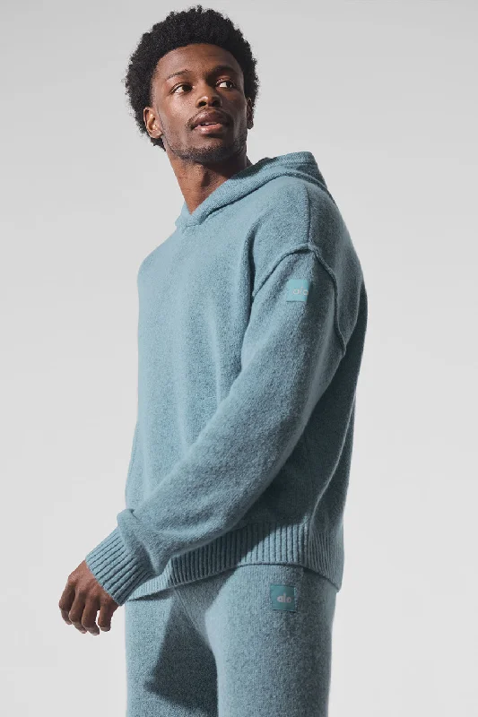 New Class Cashmere Hoodie - Celestial Blue Granite Heather Hoodie with Longline Fit Extended Stylish