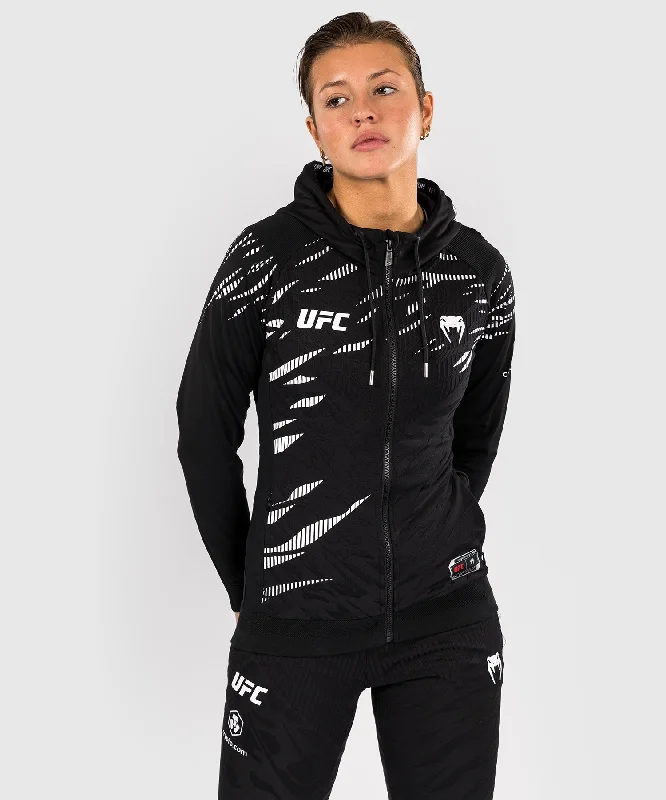 UFC Fusion by Venum Authentic Fight Night Women’s Walkout Hoodie - Black Hoodie with Button Placket Classic Preppy