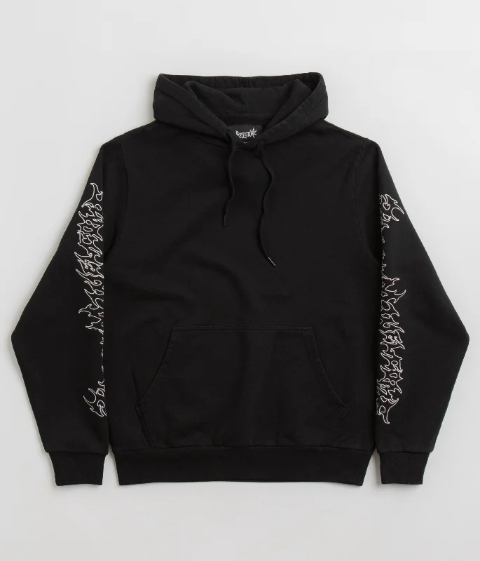 Welcome Barb Sleeve Embroidered Pigment-Dyed Hoodie - Black Hoodie with Zipper Placket Modern Functional