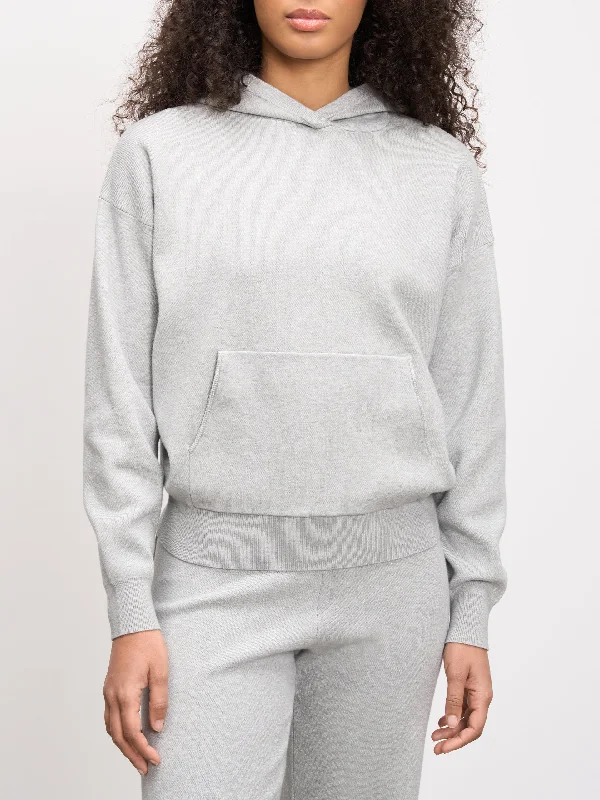 Womens Chunky Knitted Hoodie in Marl Grey Hoodie with Illustration Artistic Creative