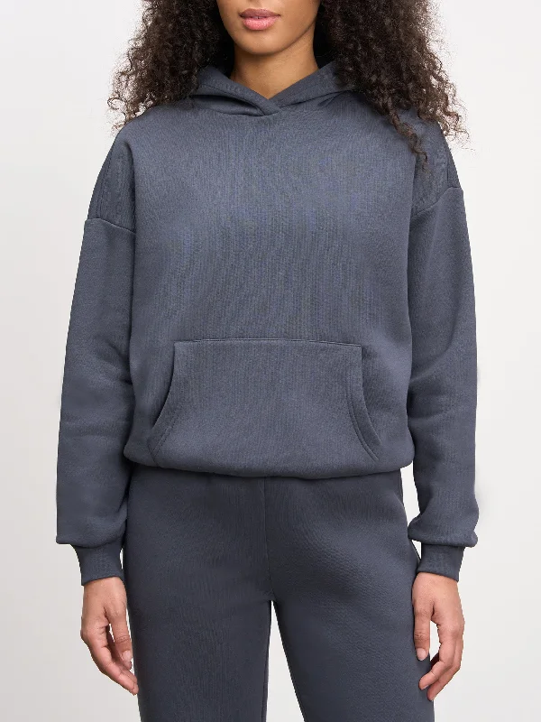 Womens Neoprene Hoodie in Slate Blue Hoodie with Contrast Stitching Detailed Premium