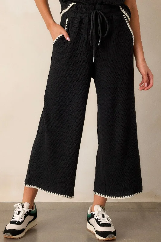 Anytime Now Black Blanket Stitch Wide Leg Pants Classic Pleated Pants