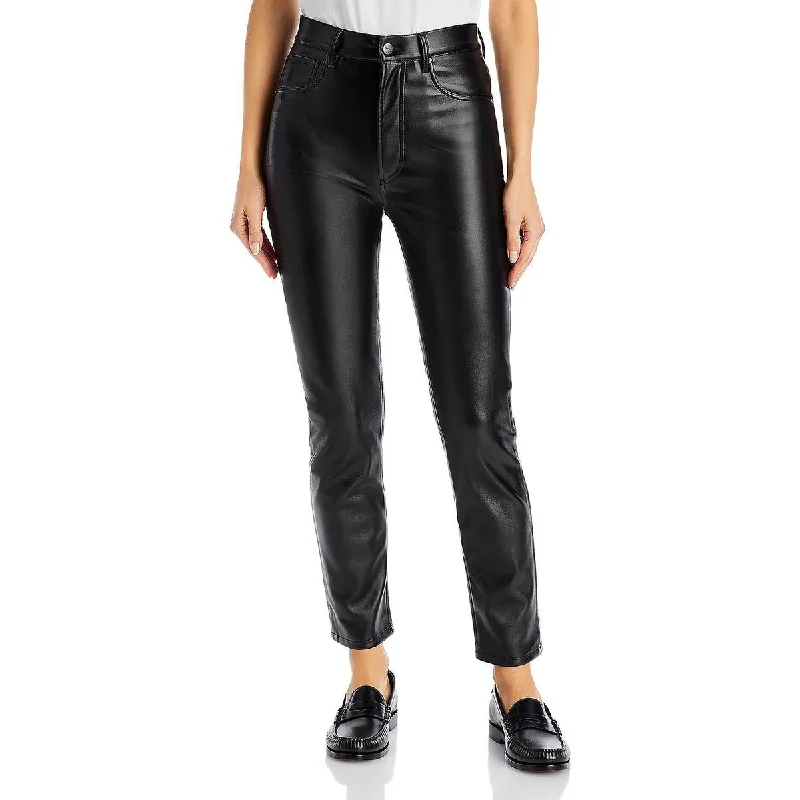 Sonya Womens Faux Leather Shimmer Skinny Pants Trendy Tapered Pants