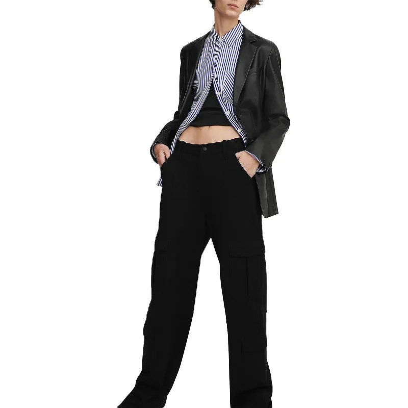 Irina Womens High Rise Knit Cargo Pants Elegant Palazzo Trousers