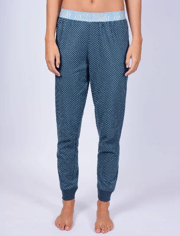 Claire Polka Dot Print Cotton Lounge Pants in Placid Blue - Tokyo Laundry Comfortable Denim Leggings