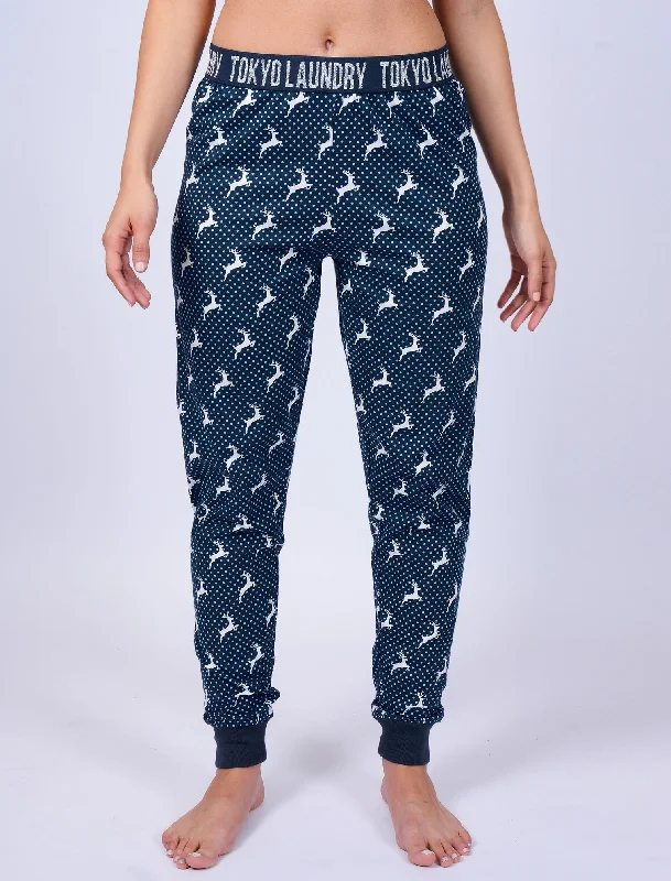 Claire Reindeer Spot Print Cotton Lounge Pants in Dark Denim - Tokyo Laundry Relaxed Casual Leggings