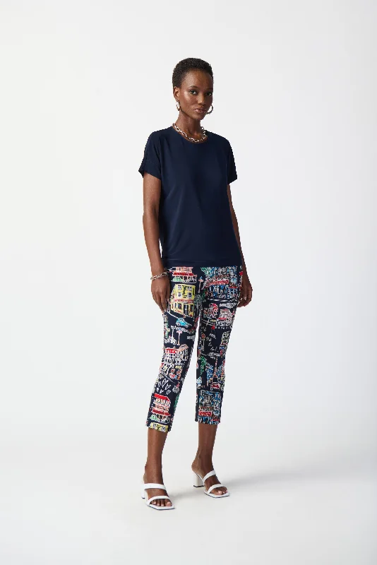 Joseph Ribkoff Scenery Print Millennium Pull-On Pants Comfy Zip-Up Pants