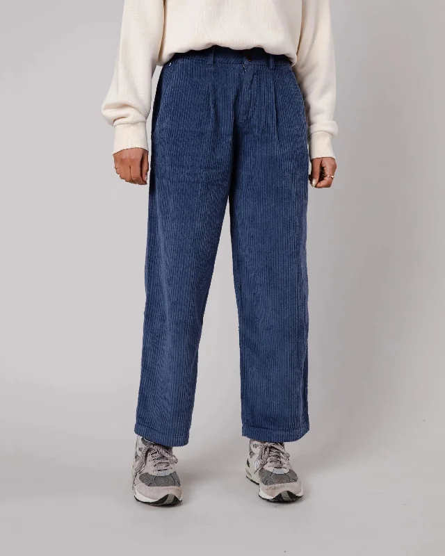 Corduroy Pleated Pants Indigo Casual Wide Pants