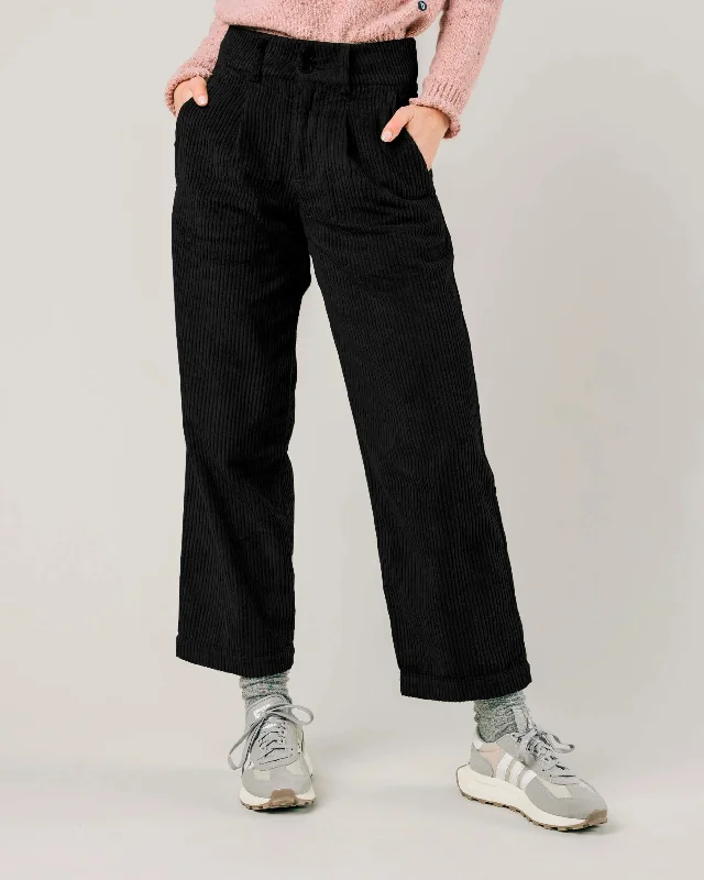 Corduroy Pleated Pants Black Classic Stretch Pants