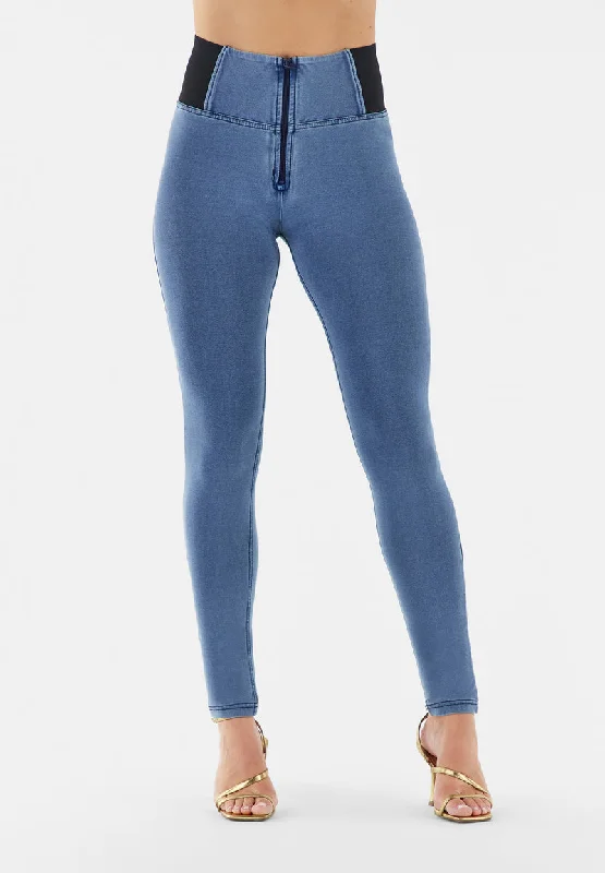 Freddy Wrap Up Pants With High Waist Blue Soft Stretch Trousers