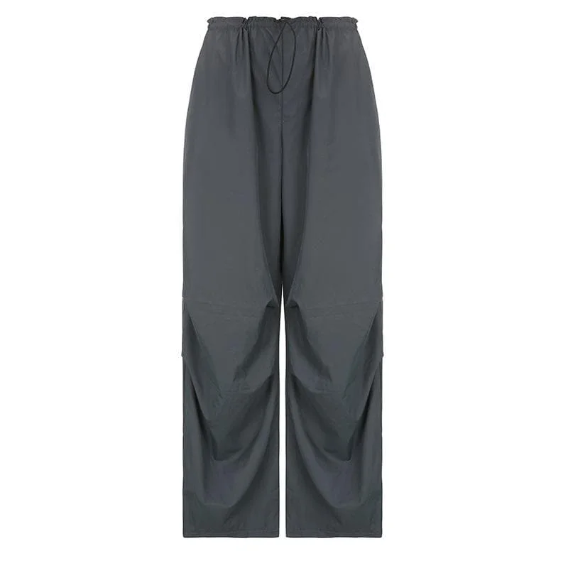 High rise solid drawstring pocket wide leg cargo pant Formal Slim Pants