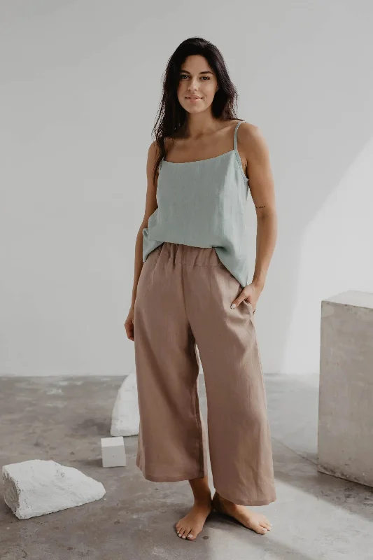 Linen pants Tokyo L Rosy Brown Relaxed High-Waist Trousers