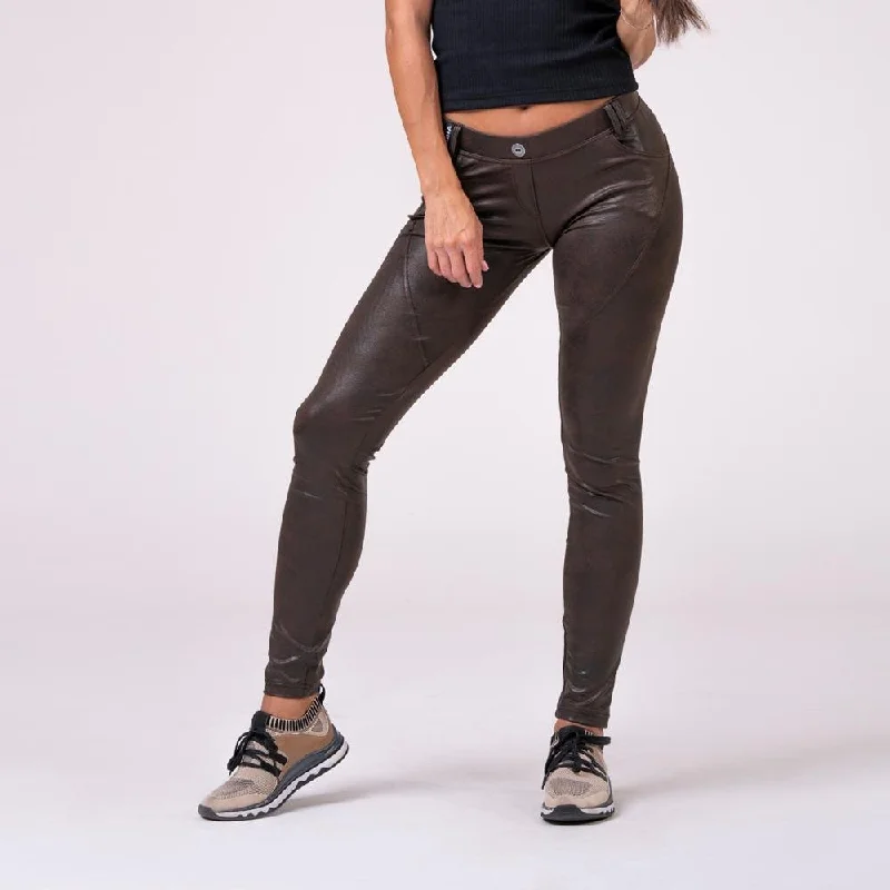 Nebbia Leather Look Bubble Butt Pants 538 - Brown High-Waist Trousers